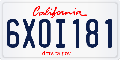 CA license plate 6XOI181