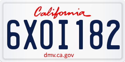 CA license plate 6XOI182