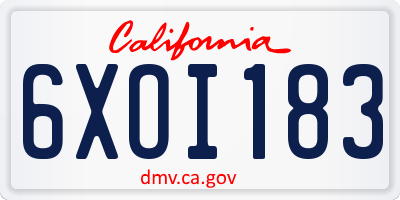 CA license plate 6XOI183