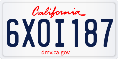 CA license plate 6XOI187