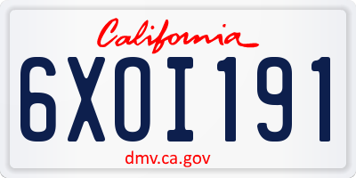 CA license plate 6XOI191