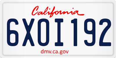 CA license plate 6XOI192