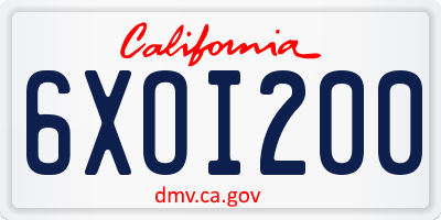 CA license plate 6XOI200