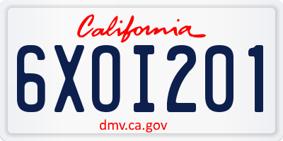 CA license plate 6XOI201