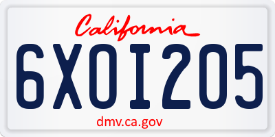 CA license plate 6XOI205