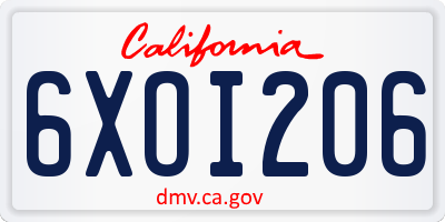 CA license plate 6XOI206