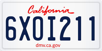 CA license plate 6XOI211