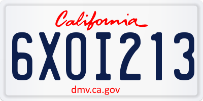 CA license plate 6XOI213