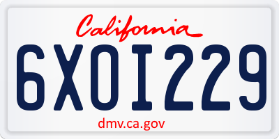 CA license plate 6XOI229