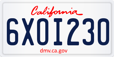 CA license plate 6XOI230