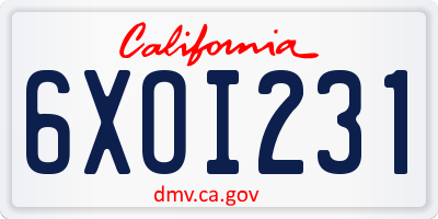 CA license plate 6XOI231