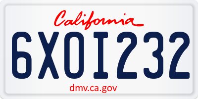 CA license plate 6XOI232
