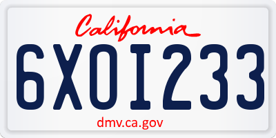 CA license plate 6XOI233