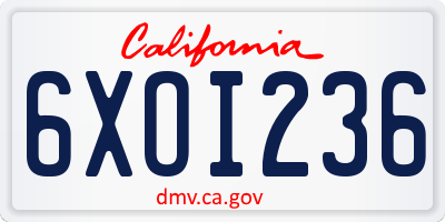 CA license plate 6XOI236