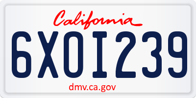 CA license plate 6XOI239