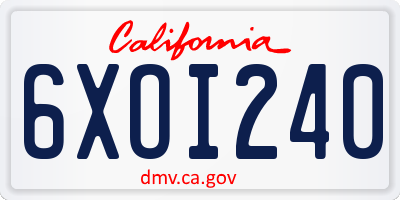 CA license plate 6XOI240