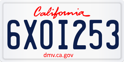 CA license plate 6XOI253