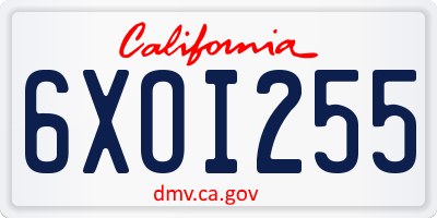 CA license plate 6XOI255