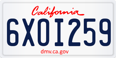 CA license plate 6XOI259
