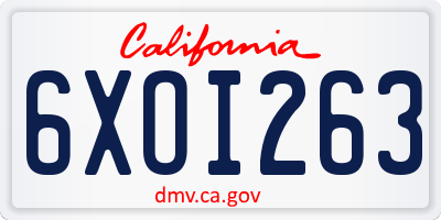 CA license plate 6XOI263