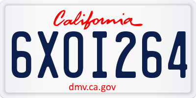 CA license plate 6XOI264