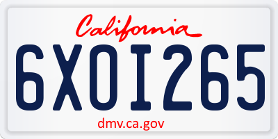 CA license plate 6XOI265