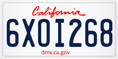 CA license plate 6XOI268