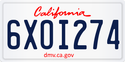 CA license plate 6XOI274