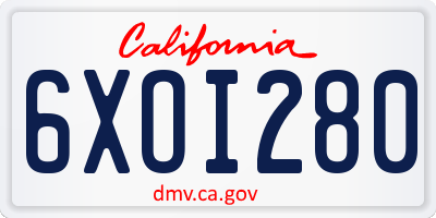 CA license plate 6XOI280