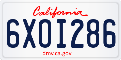 CA license plate 6XOI286