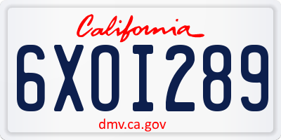 CA license plate 6XOI289