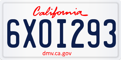 CA license plate 6XOI293