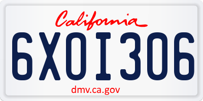CA license plate 6XOI306