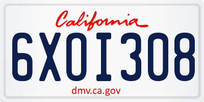 CA license plate 6XOI308
