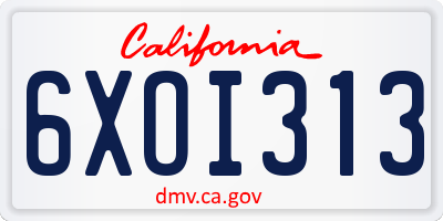 CA license plate 6XOI313