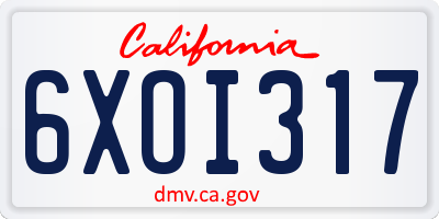 CA license plate 6XOI317