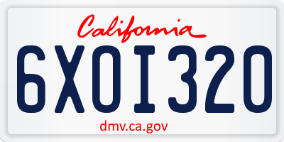 CA license plate 6XOI320