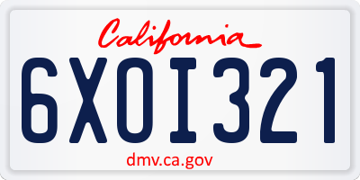 CA license plate 6XOI321