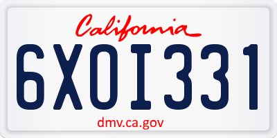 CA license plate 6XOI331