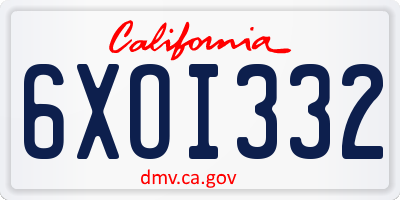 CA license plate 6XOI332