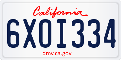 CA license plate 6XOI334