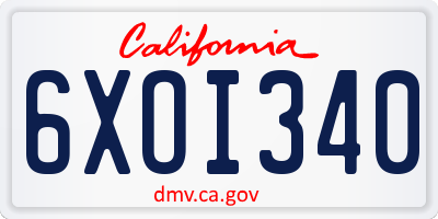 CA license plate 6XOI340