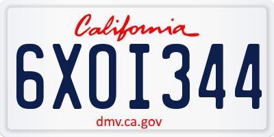 CA license plate 6XOI344