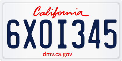 CA license plate 6XOI345