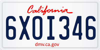 CA license plate 6XOI346