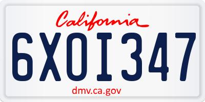 CA license plate 6XOI347