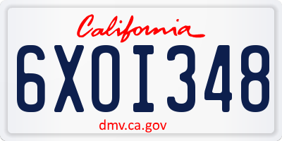 CA license plate 6XOI348