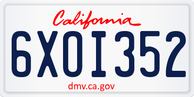 CA license plate 6XOI352
