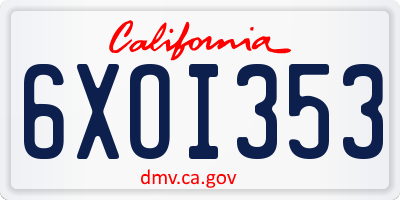 CA license plate 6XOI353