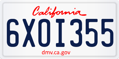 CA license plate 6XOI355